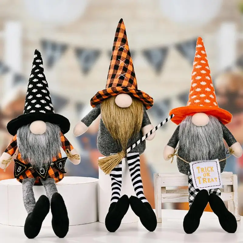 

Гномы на Хэллоуин безликие гномы на Хэллоуин с метлой ручная работа скандинавский томте для Хэллоуина настольное украшение в несколько рядов