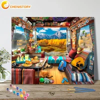 chenistory paint by number camping scenery for adults diy frame picture by numbers tree landscape on canvas home decoration