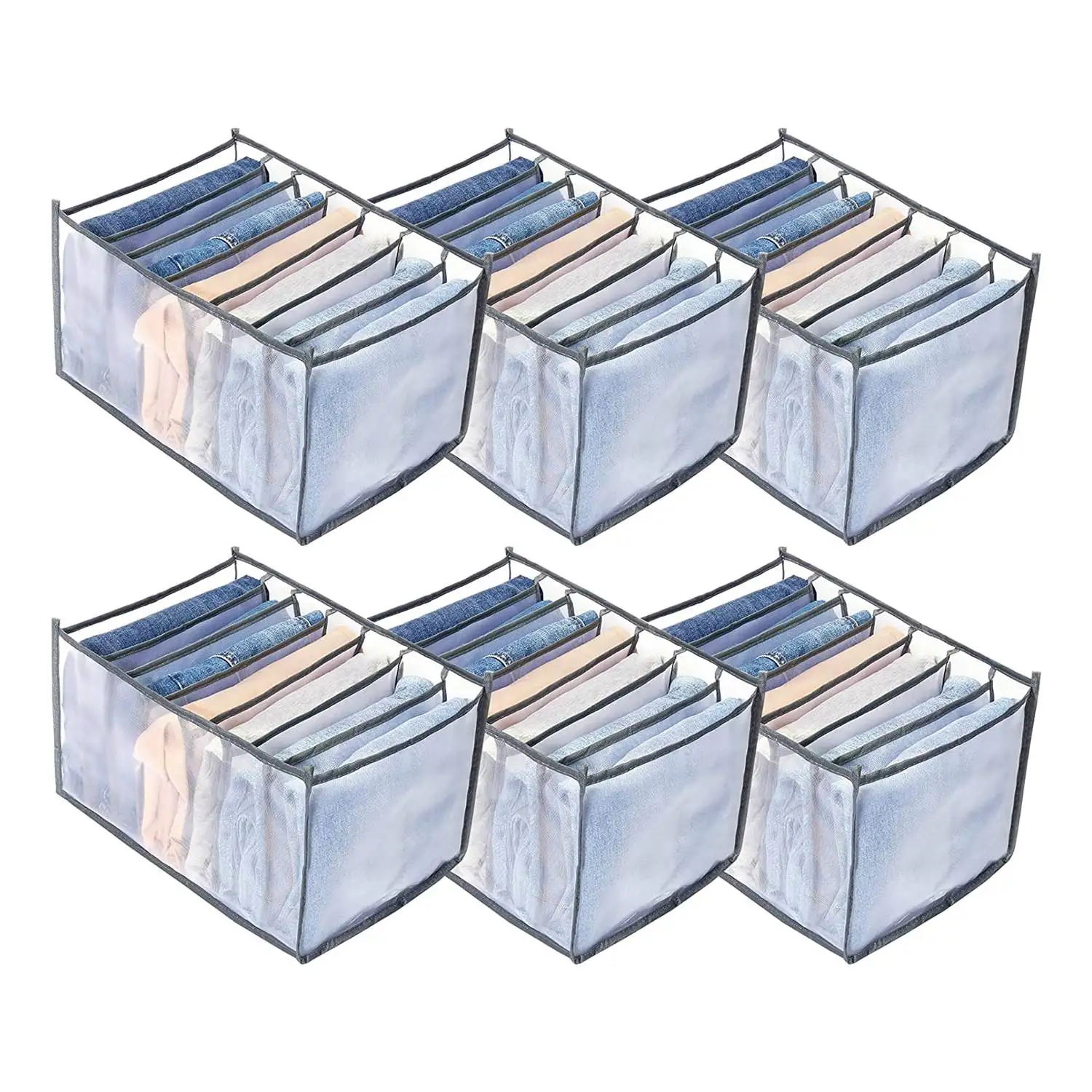 

7 Grids Clothes Organizer 6PCS,Folded Clothes Organizer for Closet,Washable Drawer Clothes Compartment Storage Box