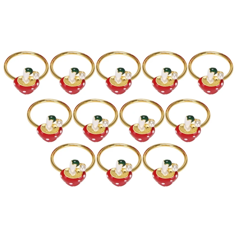 

Mushroom Napkin Rings Set Of 12, Red Napkin Ring Holders Holiday Table Decor For Wedding,Party, Dining Table Decoration