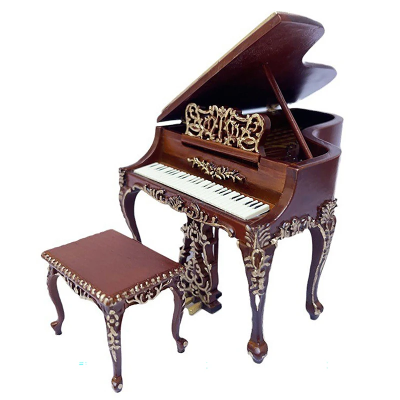 

1 Набор резное пианино для кукольного домика с рояльником мебель для кукольного домика роскошный бутик Европейский резной рояль со скамейкой для рояльника