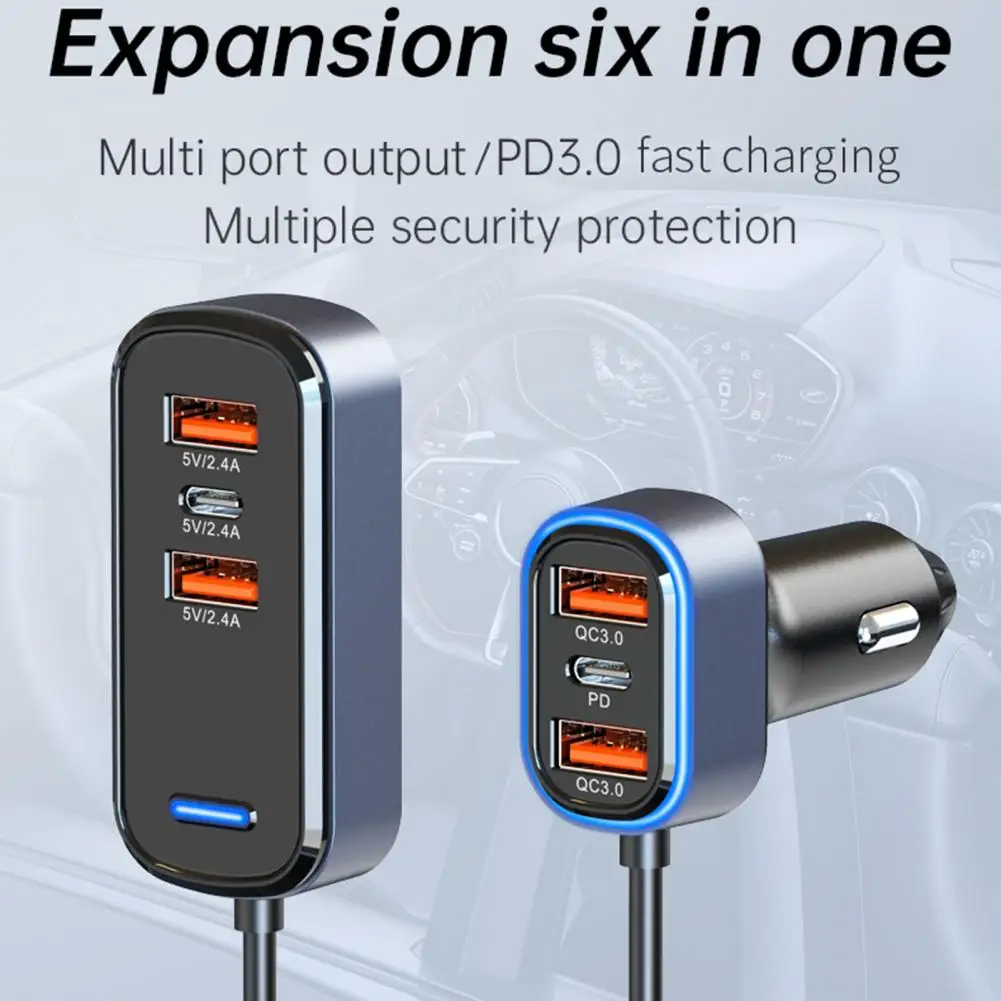 

Car Charger 6 in 1 Safe High-power Mini Phone Charging Stable Output PD/QC3.0 Fast Charge Automotive Charger for Automobile