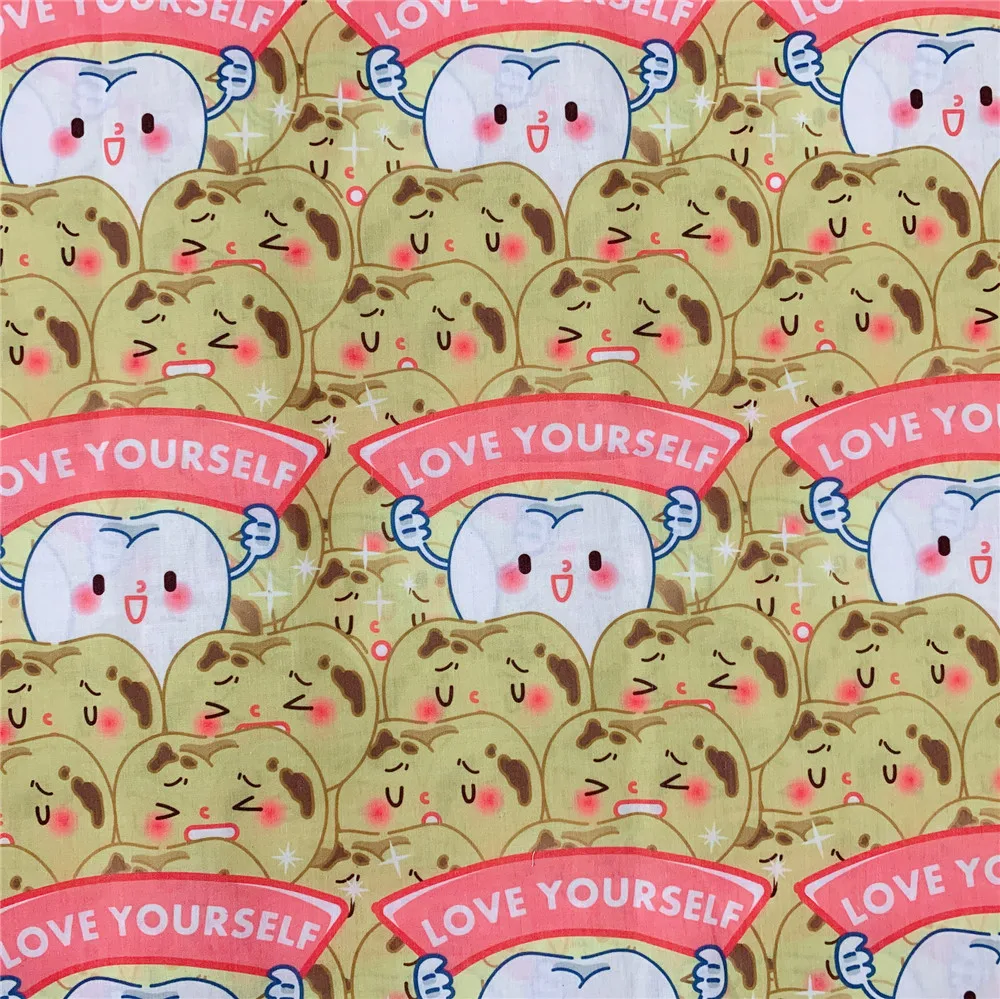 Милые зубки Patchwork Printed полиэстер хлопок ткань для ткани Дети домашнего текстиля Шитье Квилтинг DIY зубная клиника головной убор.