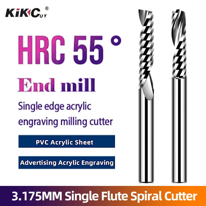 

Hot Selling Aluminum Alloy 3.175 Acrylic Special Milling Cutter Single Flute CNC Machine Tool Tungsten Steel End Mill