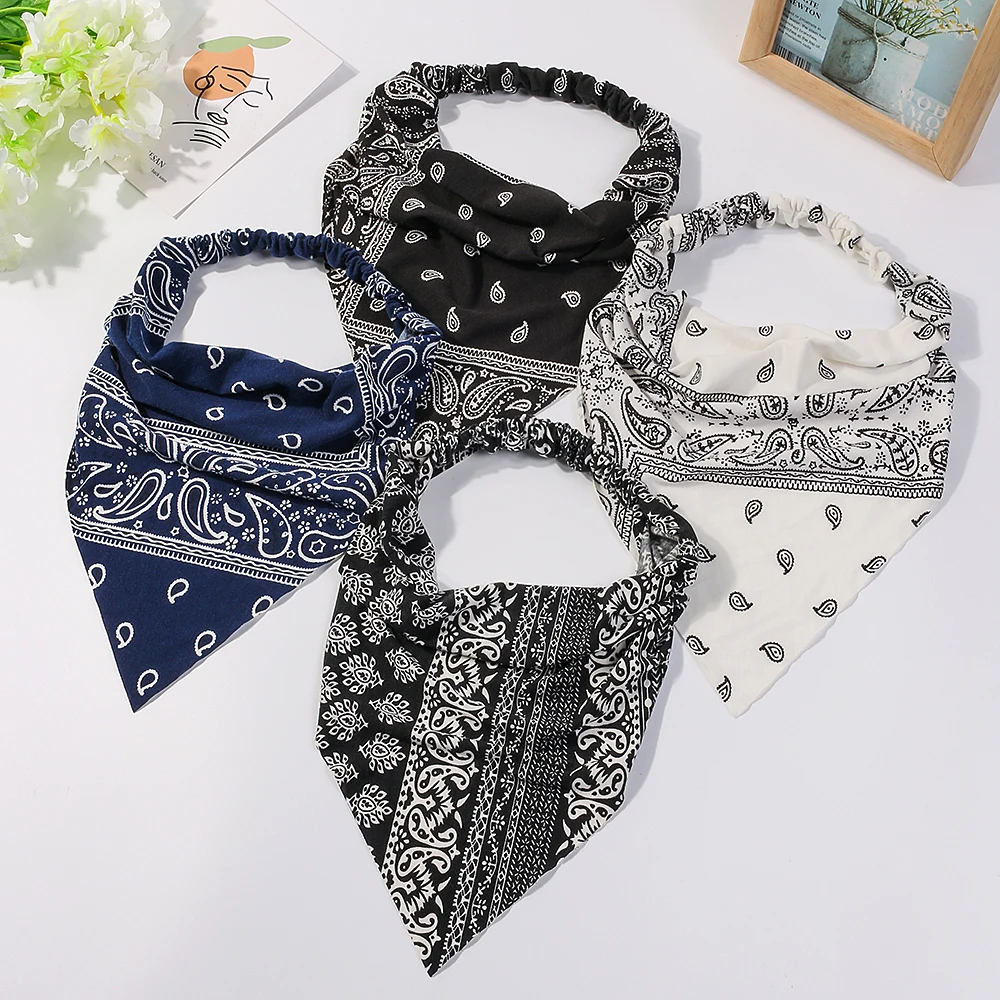 

ArtiLady Hair Bandanas for Women Print Triangle Head Scarf Vintage Headband Cotton Headwrap Elastic Hair Scarf Hair Accessories