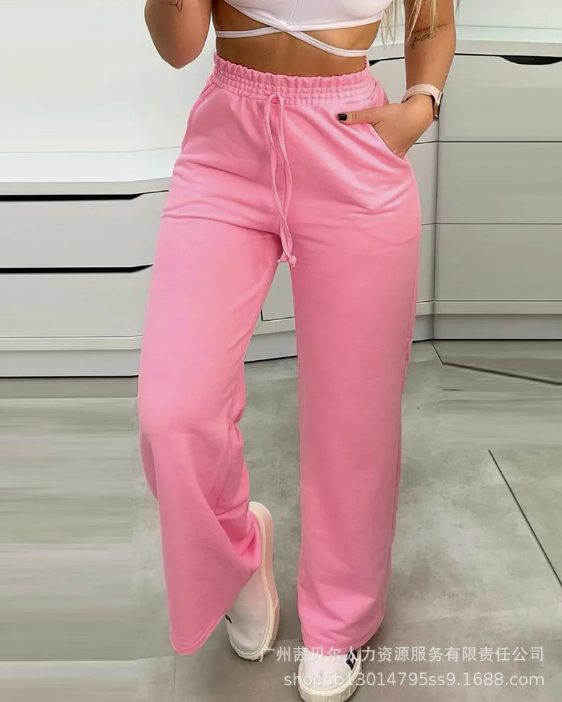 

Spring 2022 New Pink Pant Casual Basic Straight Pants Wild Commute Trousers