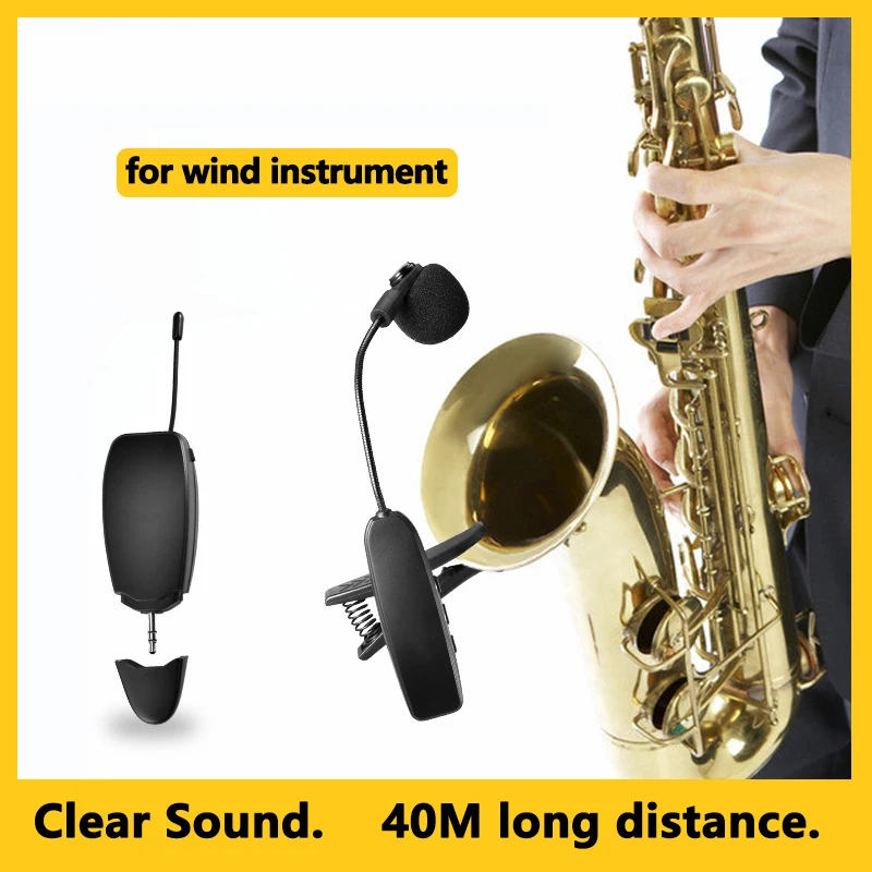 Sistema de Microfone com Clipe para Instrumentos Musicais para Saxofone Tubo de Flauta Uhf com Microfone sem Fio Saxofone Trompete Buzina Clarinete
