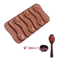 6 cavities silicone mold 3d spoon shaped chocolate fondant candy bars biscuit jelly baking mold diy handmade edible spoon mold