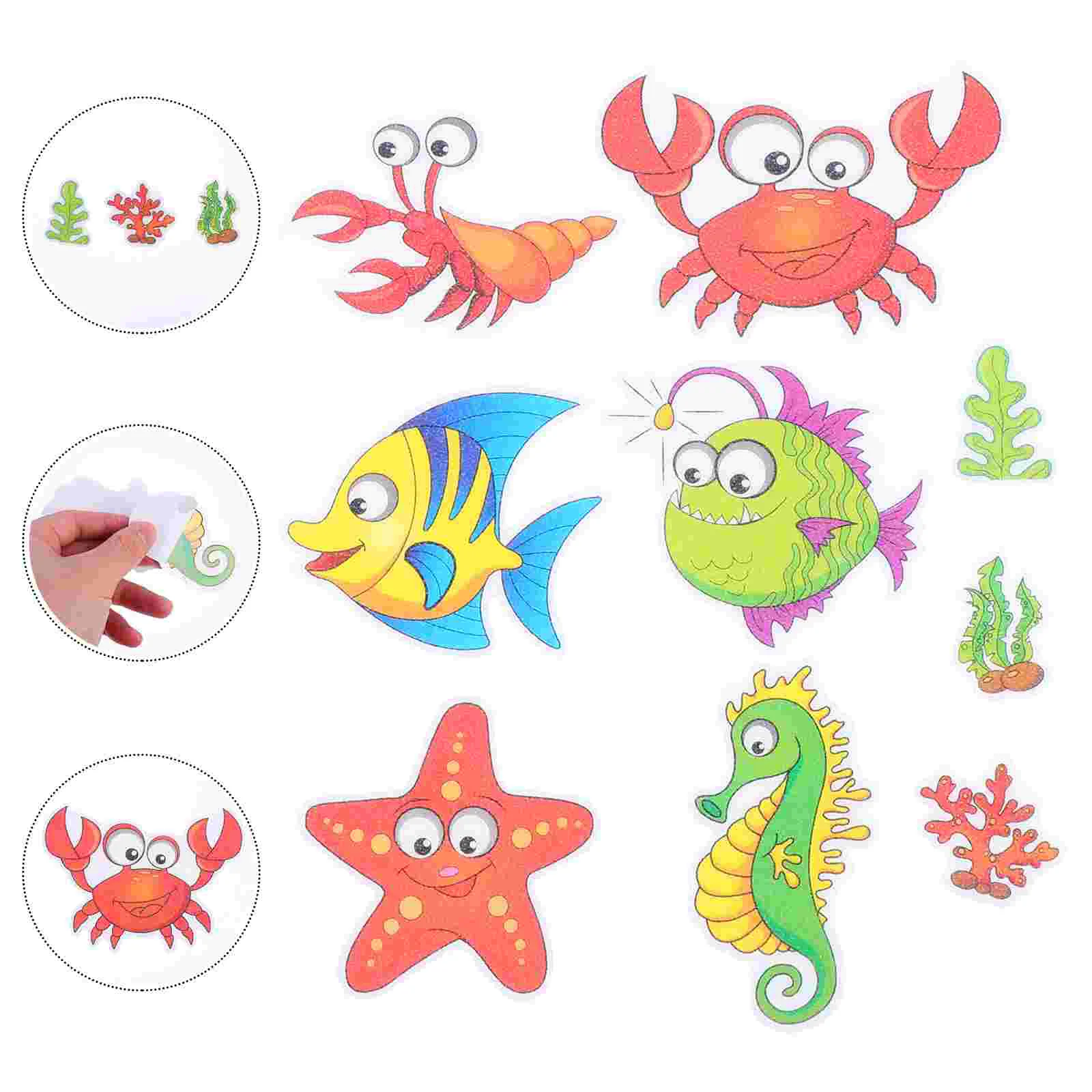 

9Pcs Cartoon Bathtub Stickers Anti-Slip Bath Tub Frosted Stickers (Shrimp Crab)