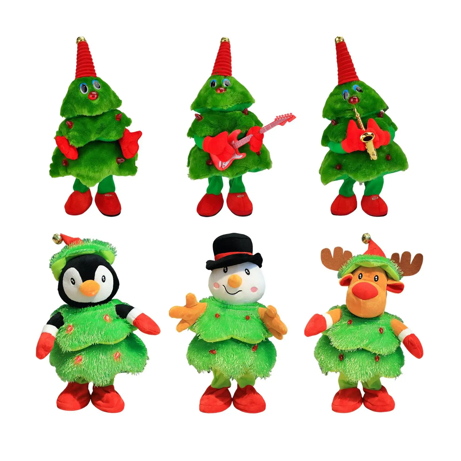 

Electric Christmas Tree Doll Dancing Cute Plush Toy for Xmas Cute Green Electronic Xmas Tree Musical Santa Claus Decorations