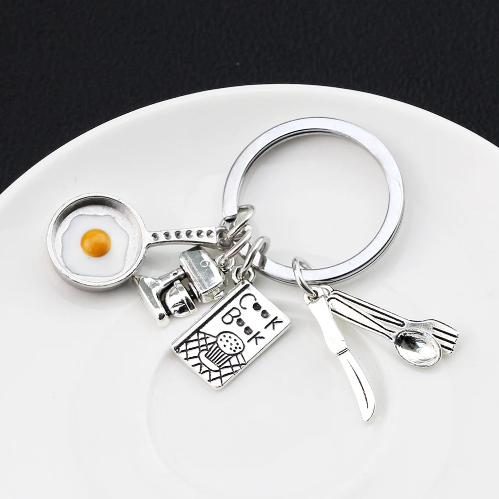 Fashion Cooking Keychain Home Fried Egg Pan Blender Cook Book Tableware Accessories For Chef Personality Gifts Jewelry Handmade