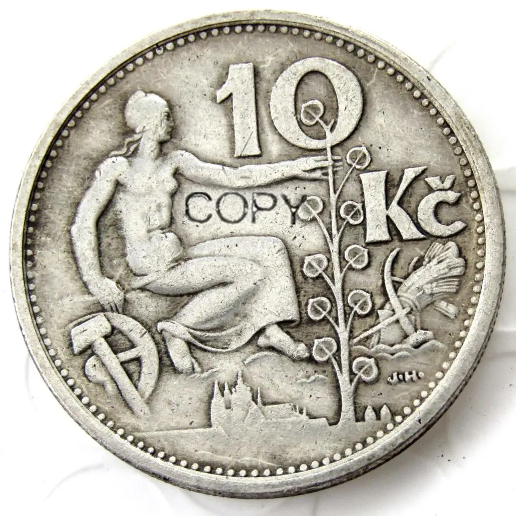 MONETA CECOSLOVACCHIA REPUBLIKA CESKOSLOVENSKA 10 KORUN 1931 ARGENTO SILVER PLATED