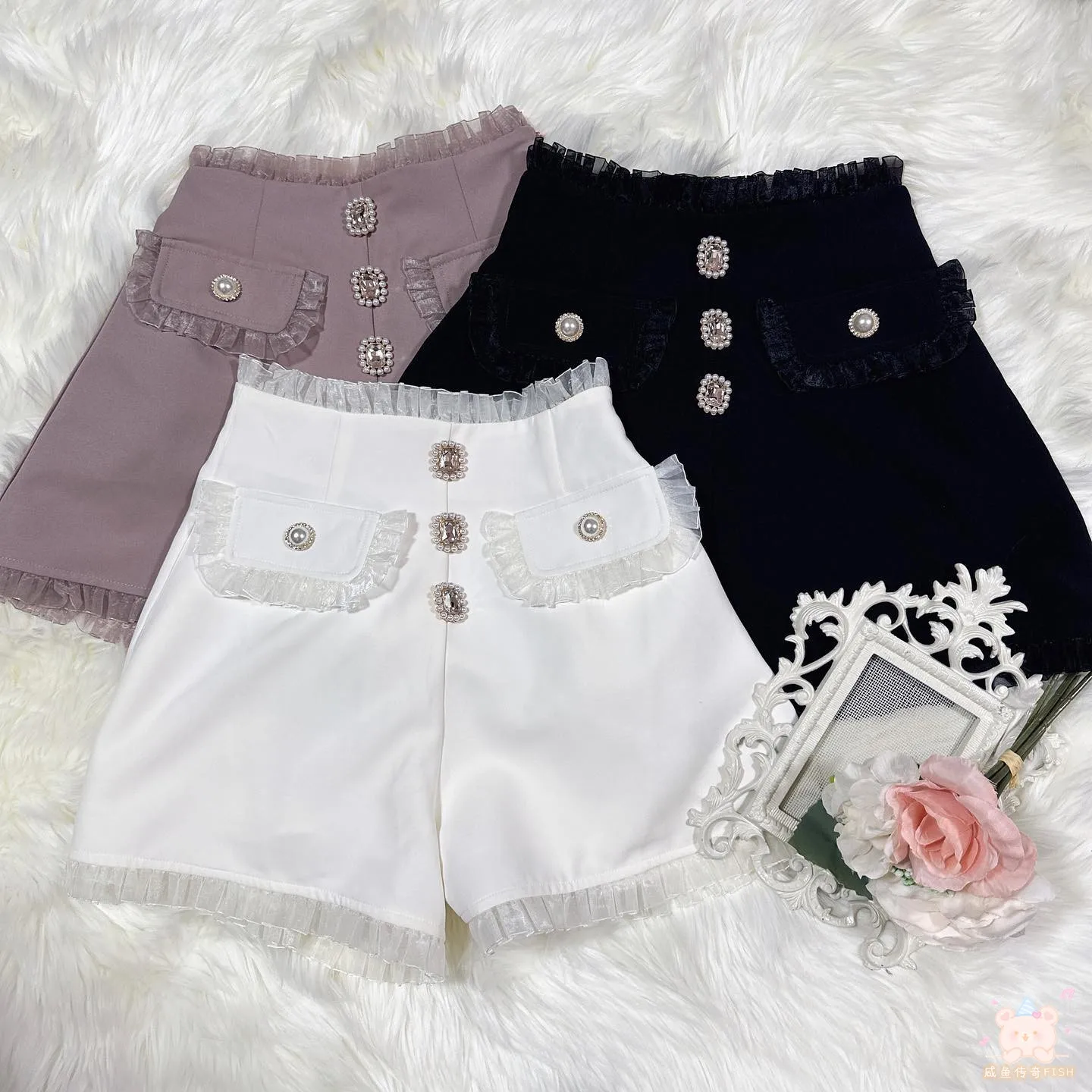 Fashion 2023 New Rhinestone Lace Short Pants Japanese Style High Waist Shorts Leisure Versatile Casual Shorts for Women
