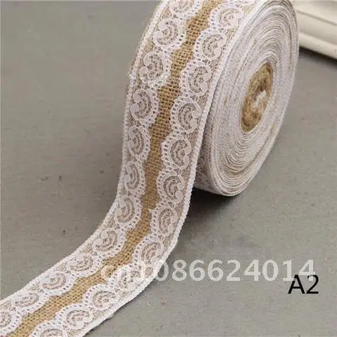 Натуральная джутовая мешковиная лента Hessian 50 мм Lvory белая кружевная в рулоне 2 м