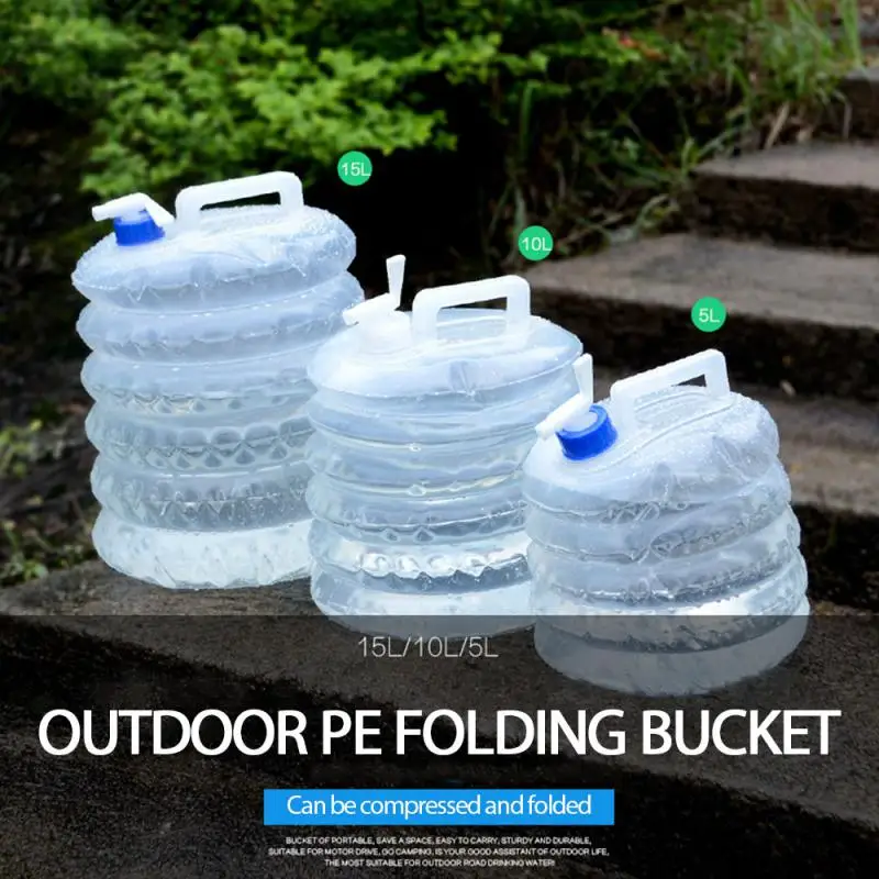 

5/10/15L Outdoor Camping Emergency Water Bag Folding PE Telescopic Bucket Drinking Water Food Grade Plastic Portable Picnic