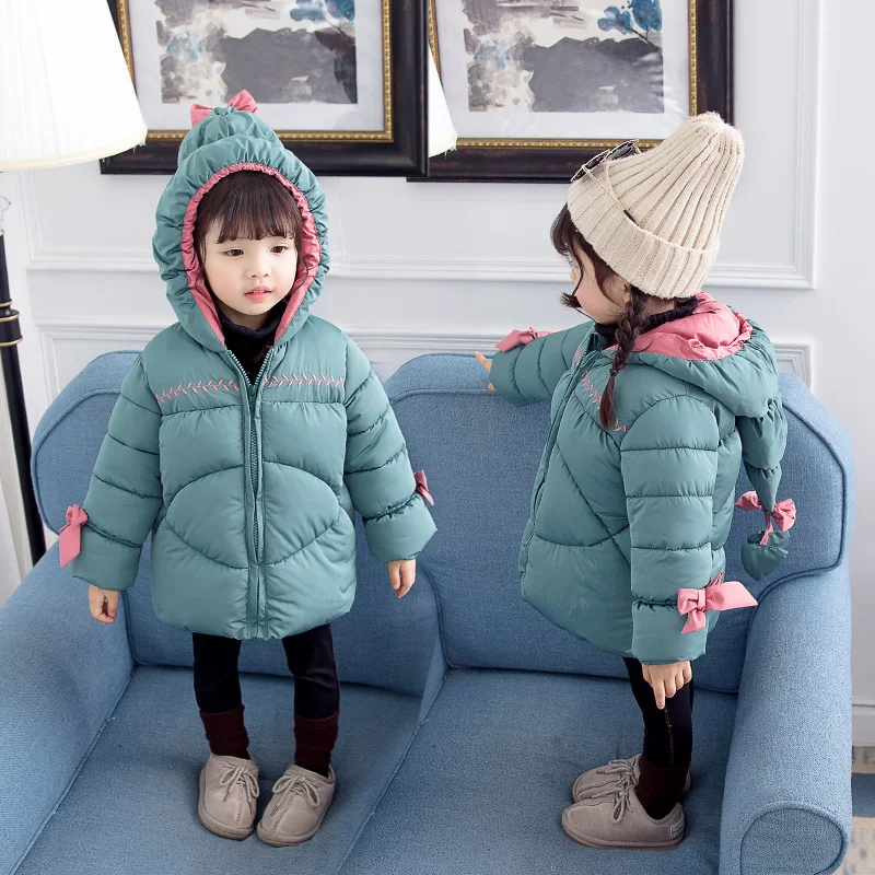 

Winter Cotton Baby Girl Coat Fashion Hooded Jacket For Girls Bow Toddler Girl Down Jacket Thickened Warm Newborn Clothes