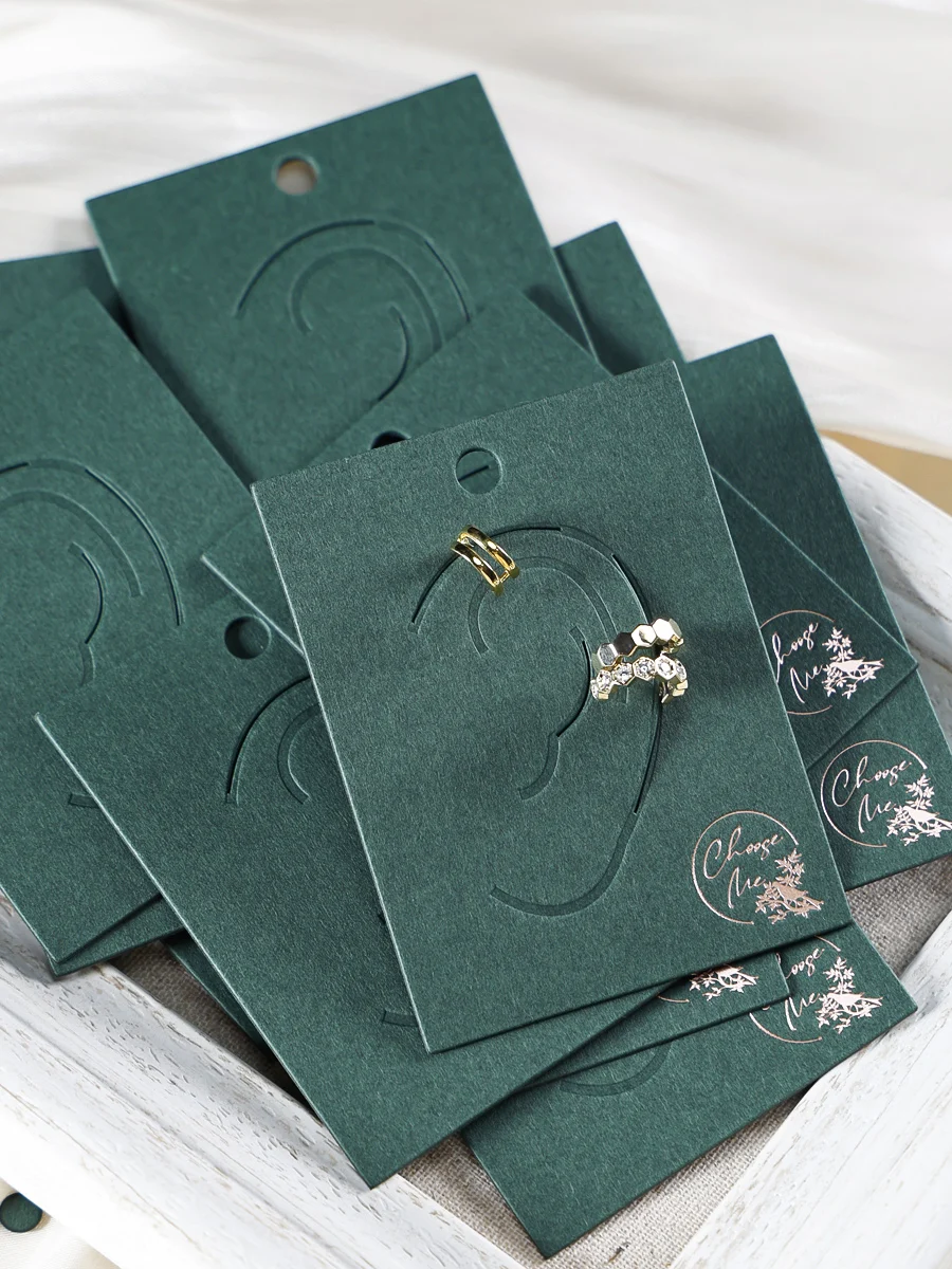 Новинка Лидер продаж темно-зеленые картонные золотые серьги-Клипсы из фольги
