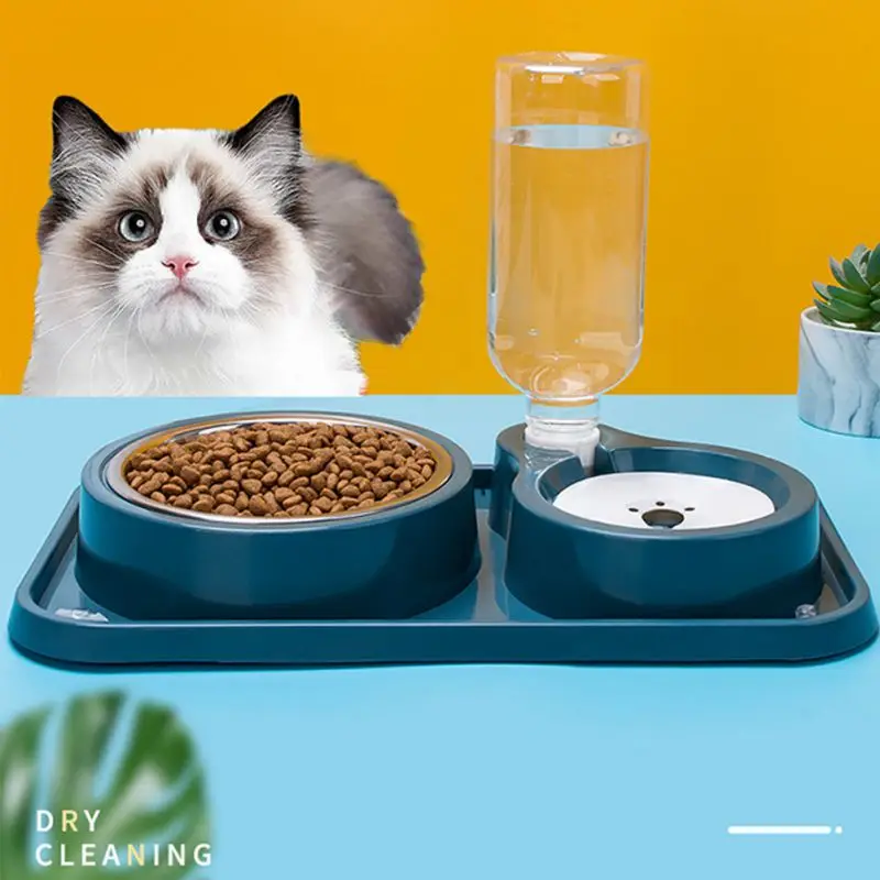 

Двойная миска для домашних животных, миска для еды и воды для собак, семейная миска с водяным фонтаном, съемная миска для собак из нержавеюще...