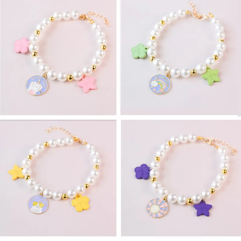 

Cute Cartoon Pet Dog Collar Imitation Pearl Necklace Kitten Jewelry Adjustable Small and Medium Dog Chihuahua Wedding Supplies