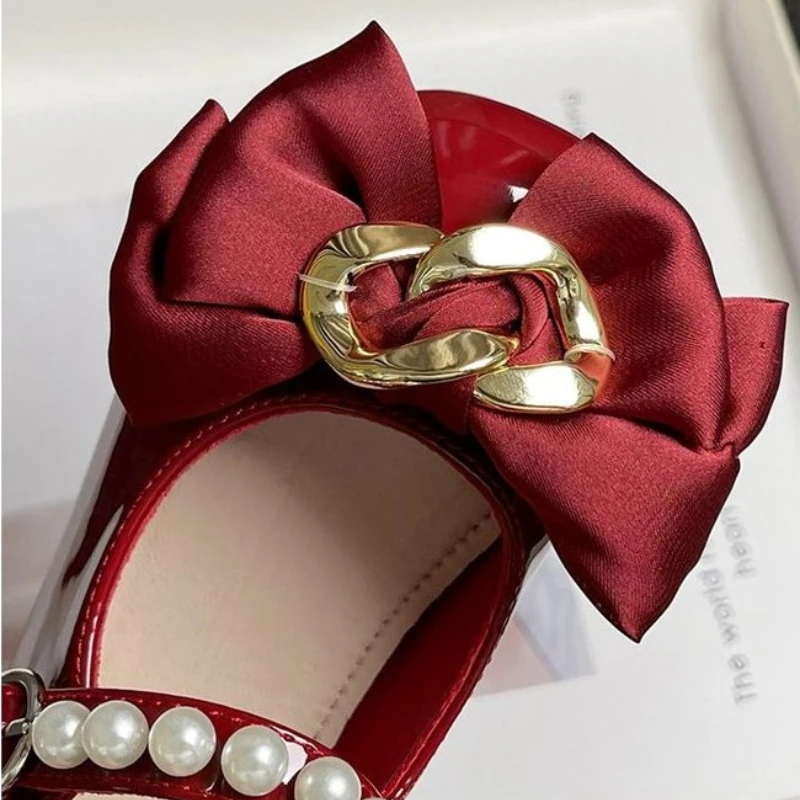 Туфли для девочек с металлической цепочкой и лентой 26-36 цветов