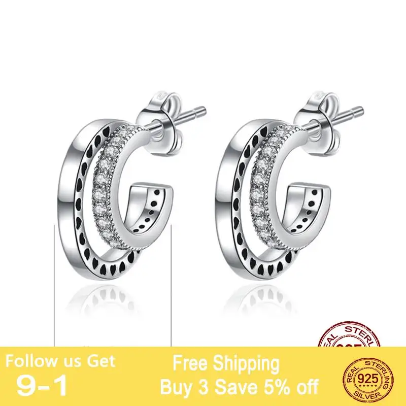 Женские серьги-кольца из серебра 925 пробы с паве |