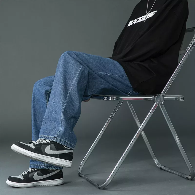 2022New Spring New Men's Korean Fashion Pink Jeans Streetwear Hip Hop Baggy Denim Trousers White Straight Wide Leg Pants Mal