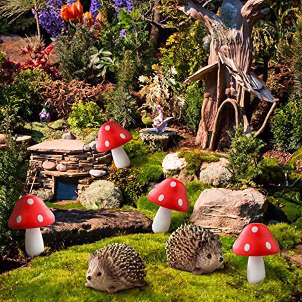 

1 Set Mini Mushroom And Hedgehog Garden Ornaments Toadstool Outdoor Statues Miniature Plant Pots Fairy DIY Landscape Bonsai