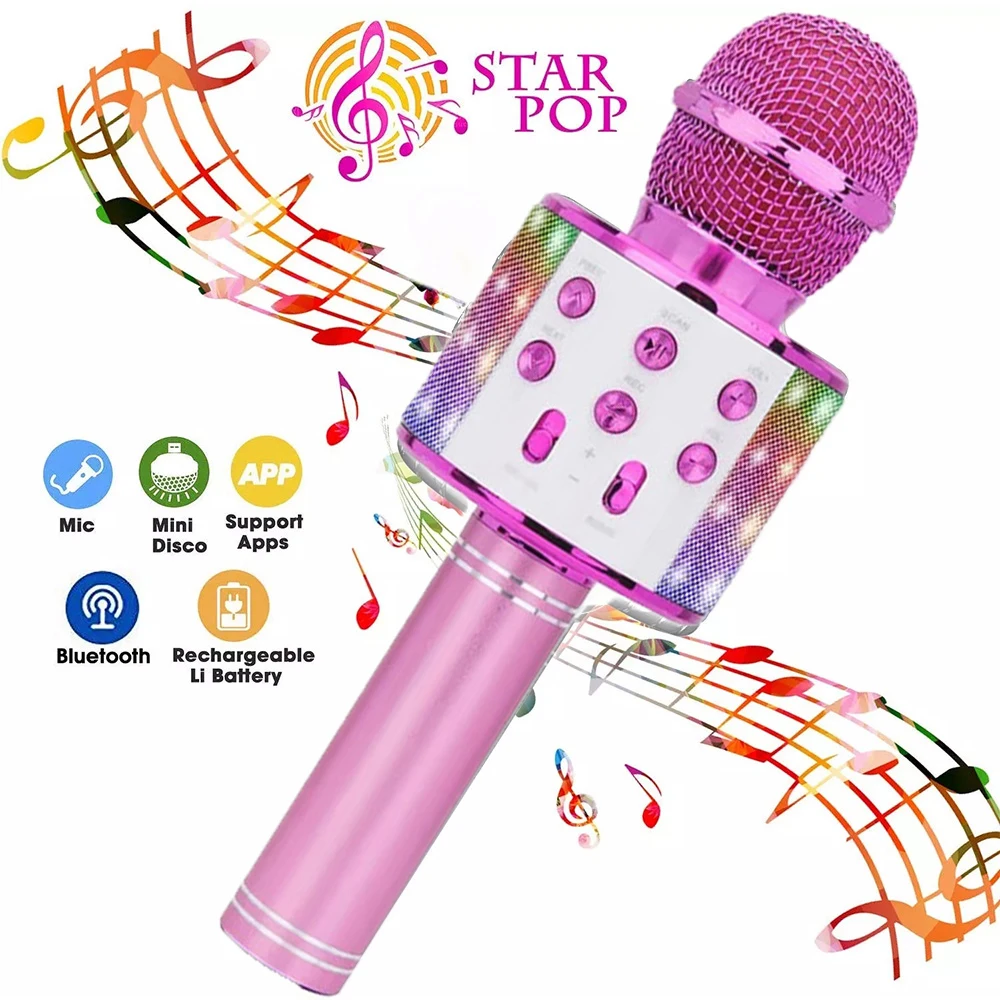 

Wireless Koraoke Microphone Portable Handheld Mic Speaker Conderser Bluetooth-Compatible Microphone With Light Entertainment MIC