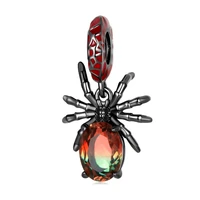 authentic 925 sterling silver jewelry delicate punk black red spider pendant animal bead fit original diy woman bracelet charms