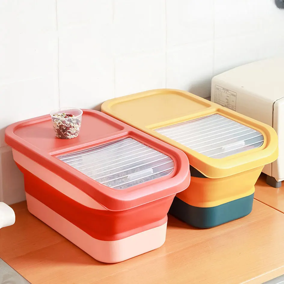

Convenient Foldable Pet Food Storage Drum Collapsible Container for Cats and Dogs - Moisture-proof, Grain Box with Sealing Lids