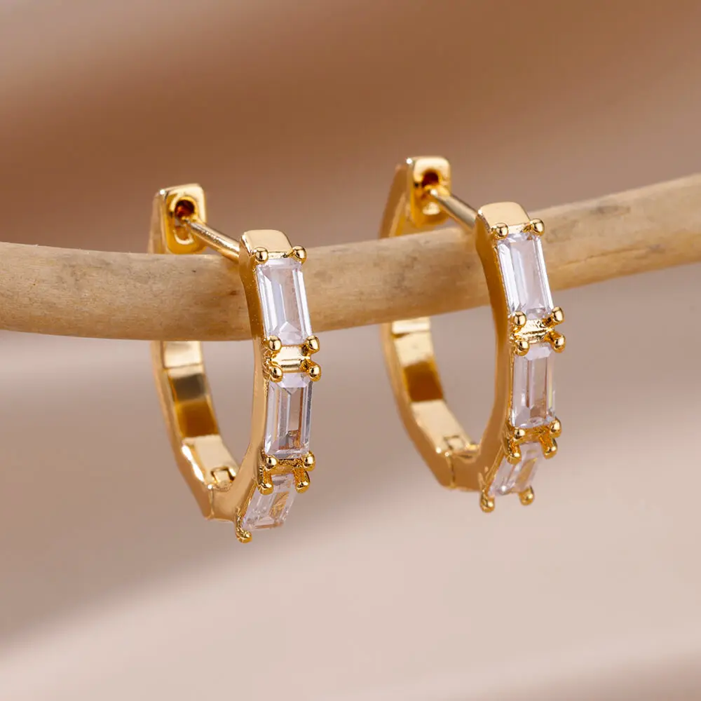 

Geometry Zircon Hoop Earrings for Women Gold Color Stainless Steel Earrings 2023 Trend Luxury Wedding Jewelry aretes de mujer