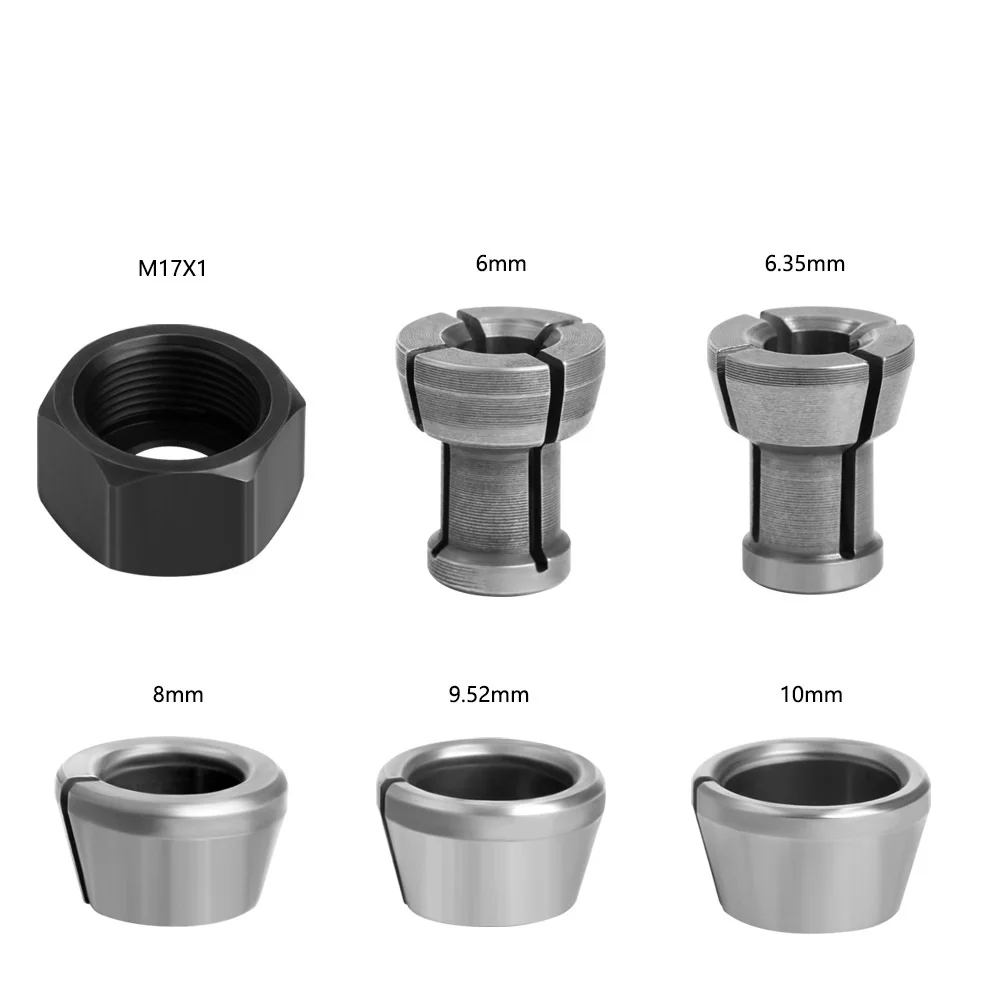 

Collet Chuck Adapter With Nut M17x1mm Engraving Trimming Machine Router Chucks Size For 10mm/9.5mm/8mm/6.35mm/6mm