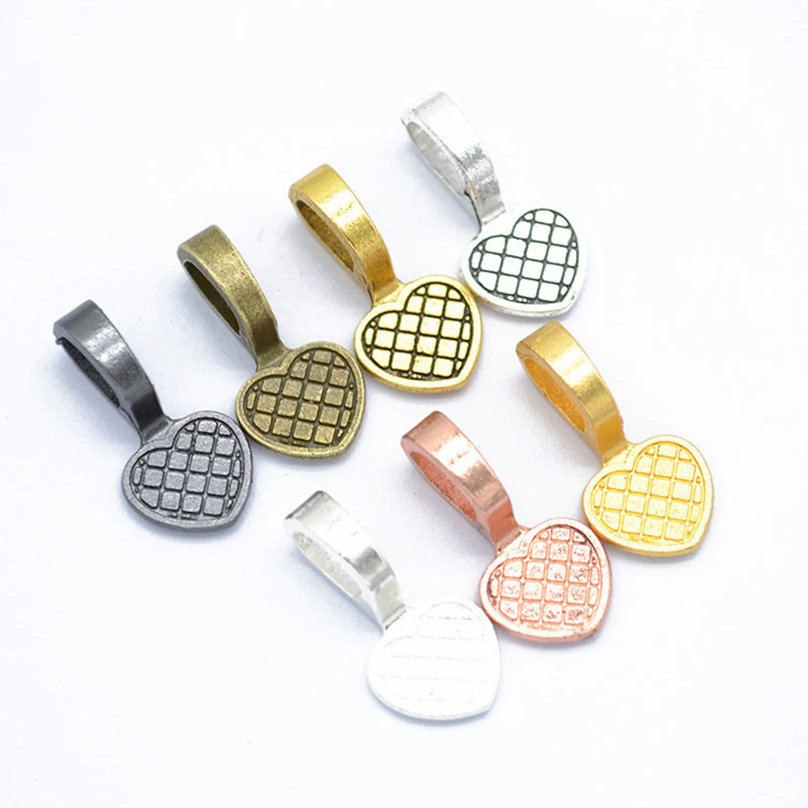 50 Alloy Heart Glue on Bails Pendant Cabochon 19X9mm Charm Pendant Holders