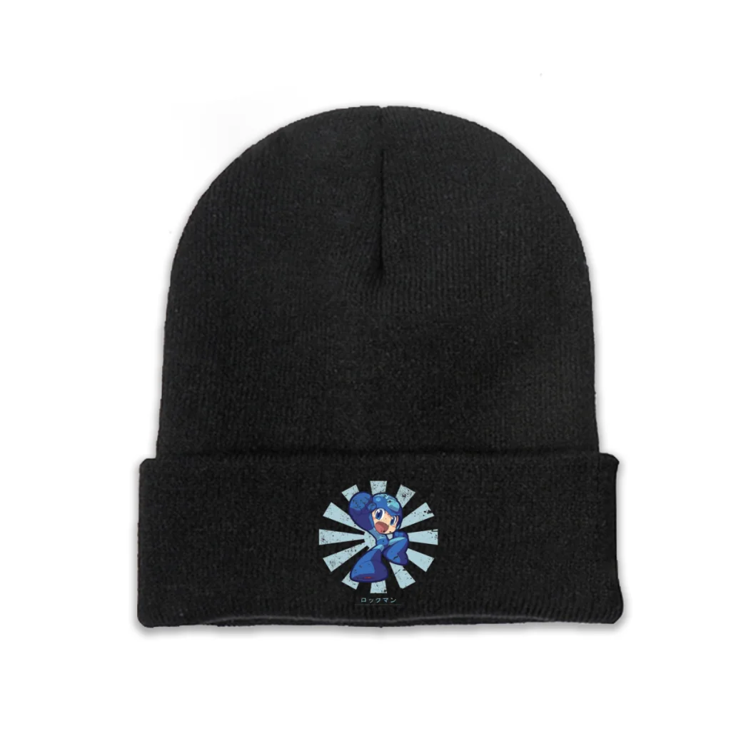 

Retro Japanese Mega Man Rockman Rokkuman Dr.Light Humanoid Knitting Beanie Caps Skullies Beanies Ski Caps Soft Bonnet Hats
