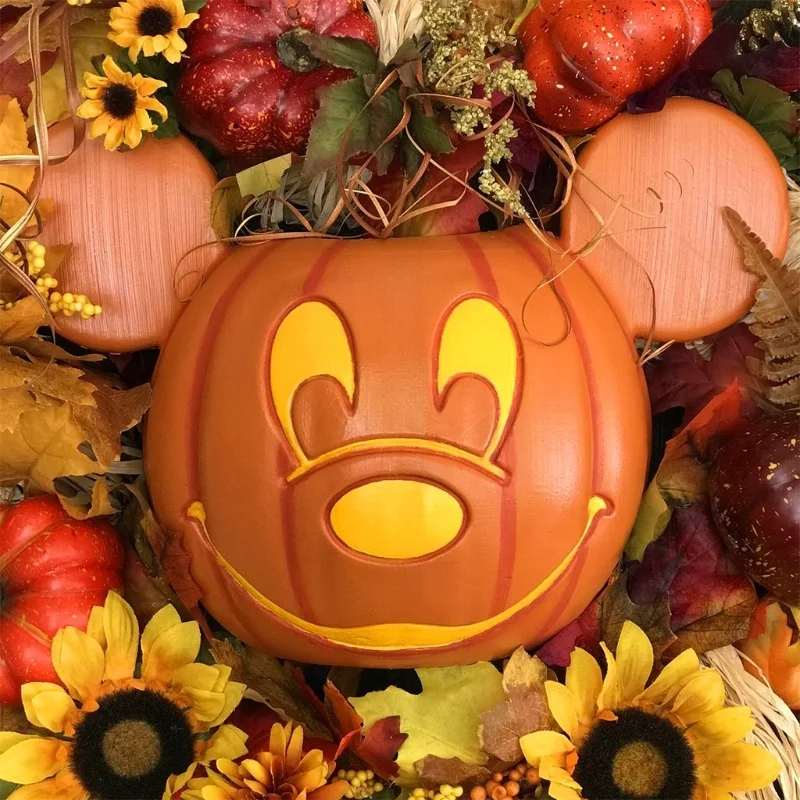 

Disney Mickey Pumpkin Wreath Decor Halloween Thanksgiving Front Door Decoration Outside Holiday Party Hanging Ornaments Plastic