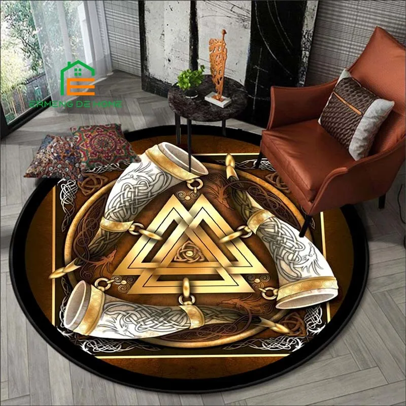 

Viking Pattern Flannel Round Area Rug for Bedroom Non-slip Carpets for Living Room Kitchen Mats for Floor 5 Sizes