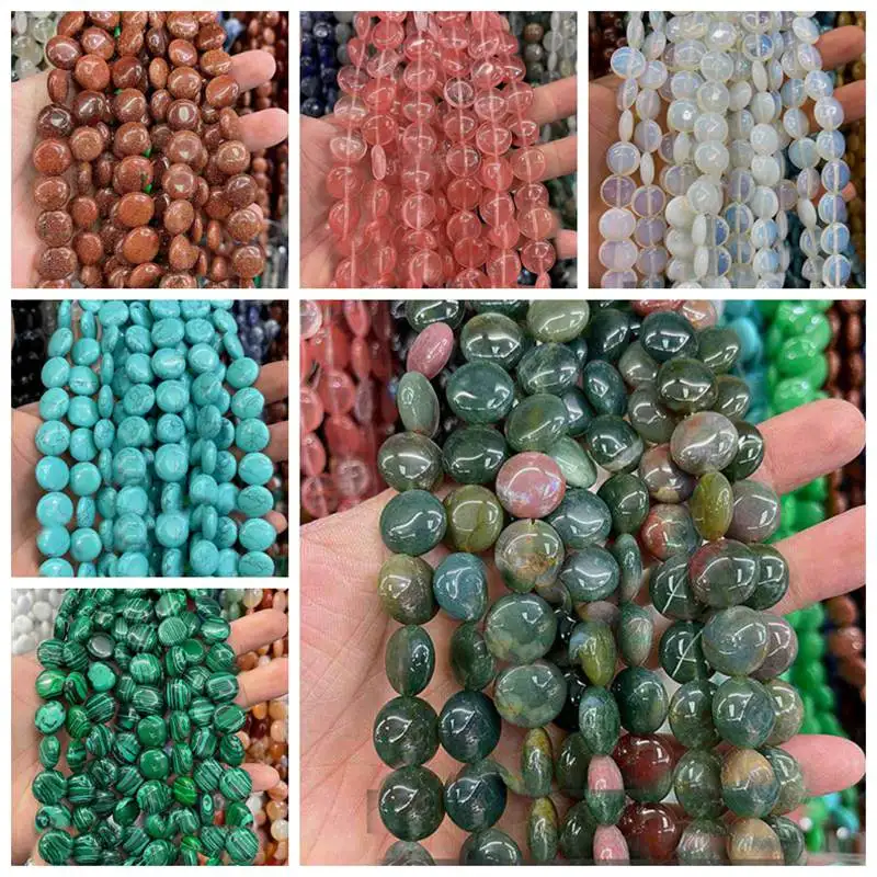 

14mm Natural Agates Stone Smooth Crystals Button Shape Loose Beads DIY Jewelry Accessories 38cm sk190