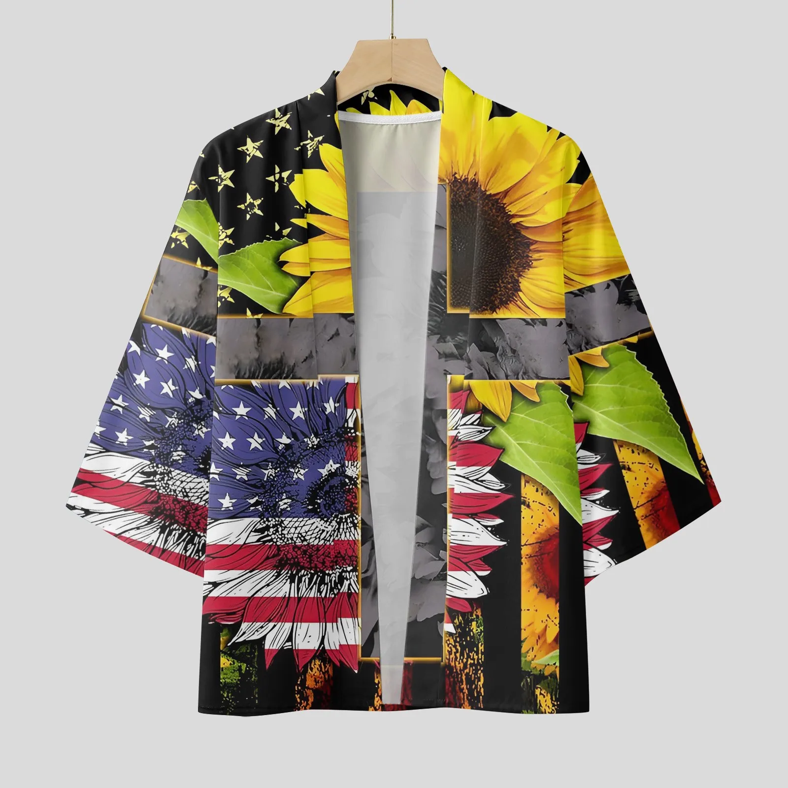 

Harajuku Mens Shirts Summer Male Long Sleeve Blouse 4th Of July Loose Cardigan Oversized Fit Cropped Camisas American Flag Tee