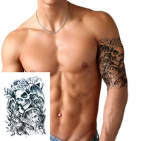 waterproof temporary body art arm shoulder chest skull poker tattoo sticker womenmen hot sale 14 821 cm