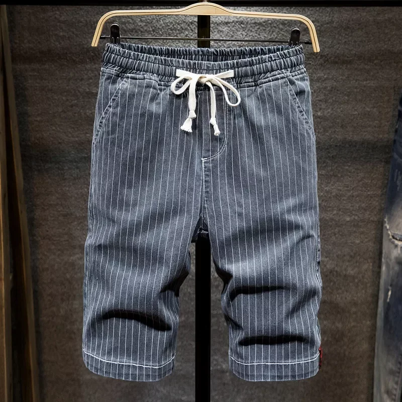 

2022New Size 5XL 6XL 7XL Men's Striped Short Jeans 2020 Summer New Fashion Advanced Stretch Casual Denim Shorts Pants Male B