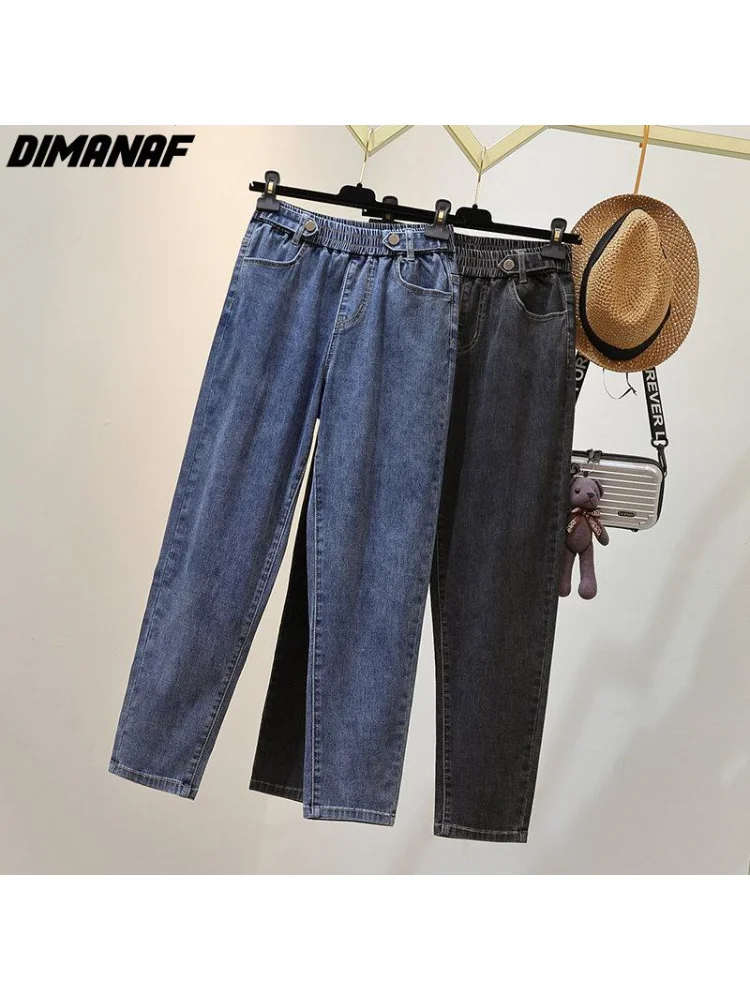 

DIMANAF 2023 Plus Size Spring Jeans Women Elastic Pants Loose Casual Female Harem Blue Trousers Pants 5XL