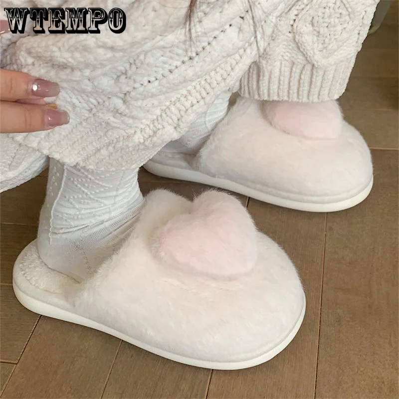 WTEMPO Lovely Girl Heart Plush Cotton Slippers Women's Winter Indoor Household Antiskid Thick Soft Soled Home Slipper Wholesale