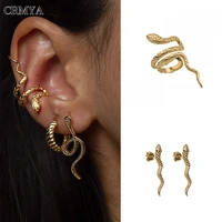 crmya gold silver plated clip earrings for women fashion hiphop cz zircon snake stud ear cuff earrings 2022 jewelry wholesale