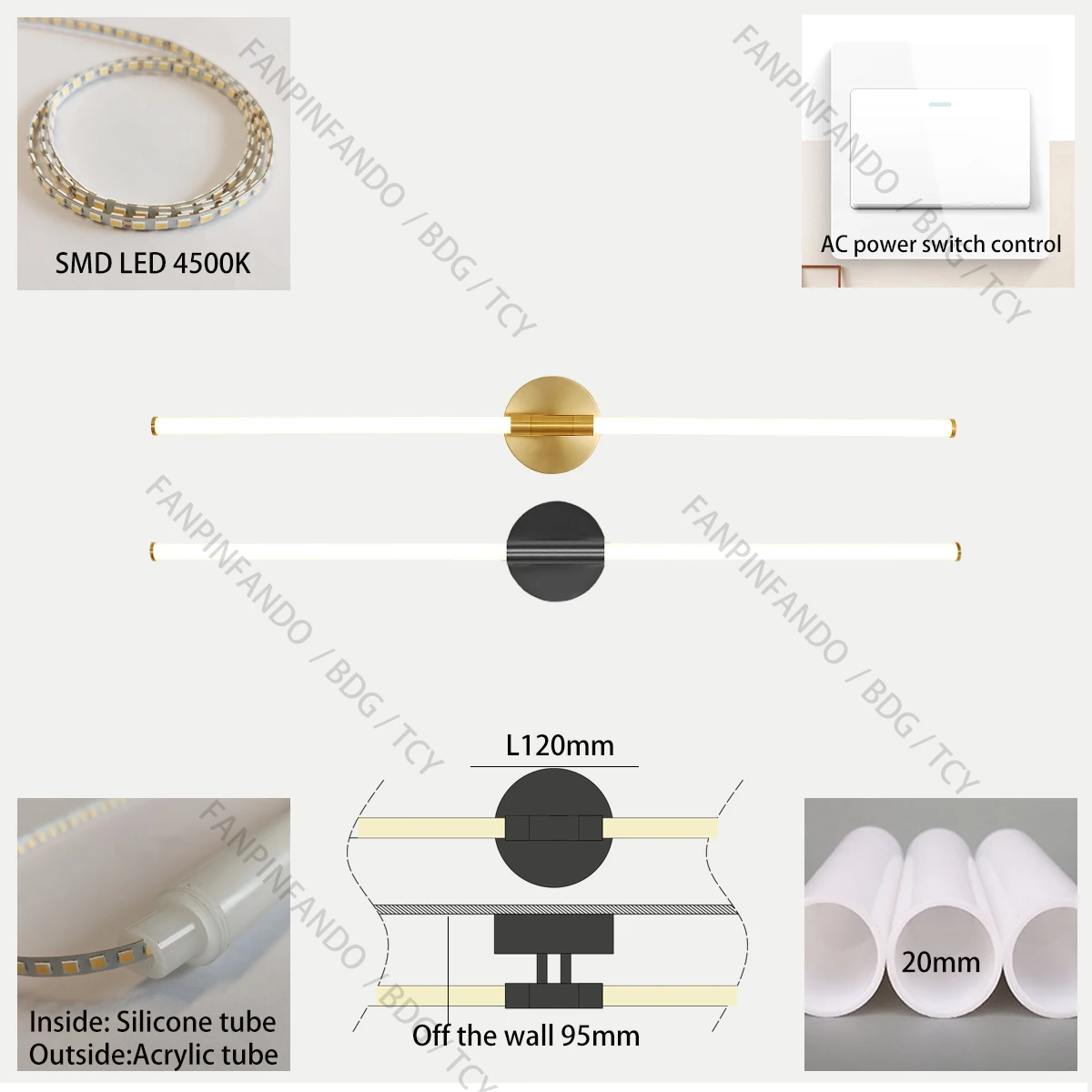 Светодиодный зеркальный светильник TCY для ванной комнаты лампа золотого и