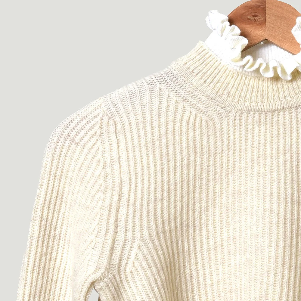 

Women Sweet Knit Sweater Laides Ruffles Collar Knitted Pullover Long Sleeve All-Match Female Jumpers