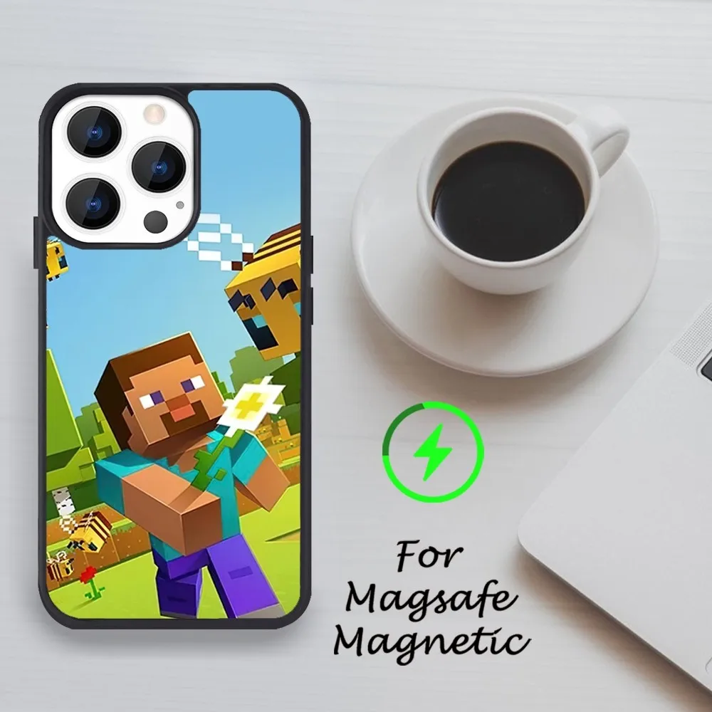 Чехол для телефона Game M-Minecraft iPhone 11 12 13 14 15 Pro Max Plus Mini X Magsafe Magnetic