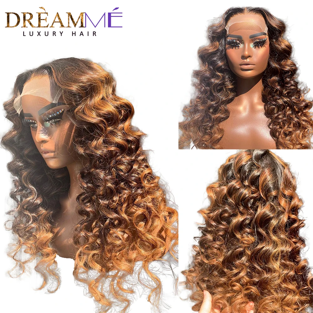 

Loose Deep Wave Wig 13x6 HD Lace Front Wig Highlight Honey Blonde Ombre 4x4 Lace Closure Human Hair Wig 150% Density Preplucked