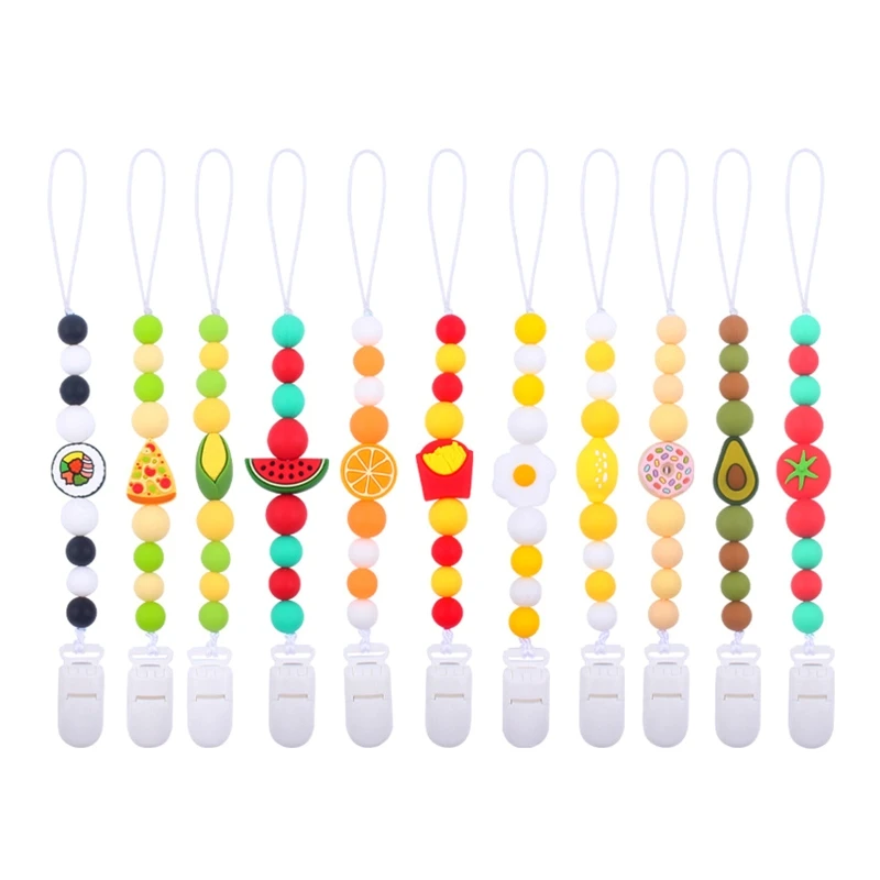 

New Cute Fruit Bead Pacifier Clips Silicone Dummy Chain Holder Newborn Soother Chains Nipple Holder for Babies
