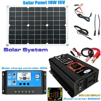 6000w modified sine wave inverter 18v 18w solar panel kit complete with 30a controller dc12v to 220v110v battery solar charger