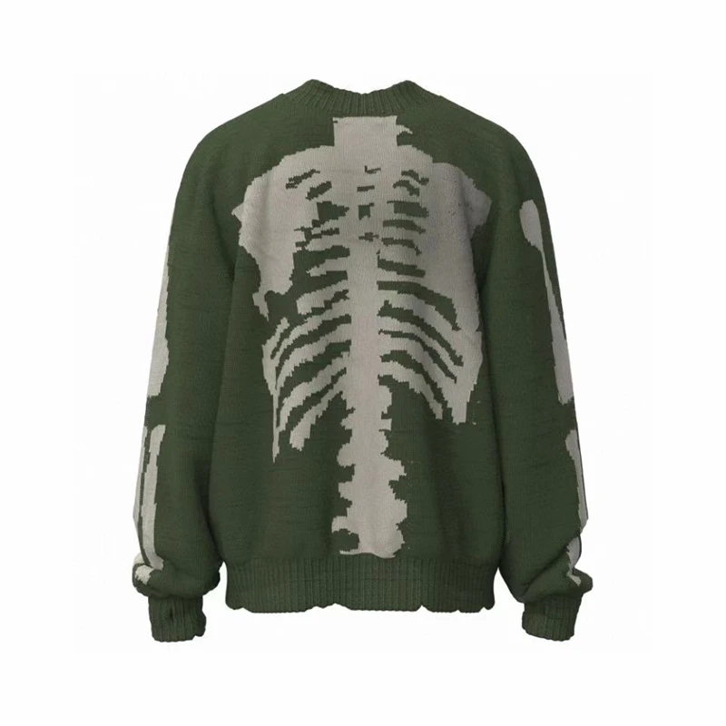 

New loose KAPITAL Skeleton sweater men's and women's 1:1 high-quality crewneck vintage green sweatshirt